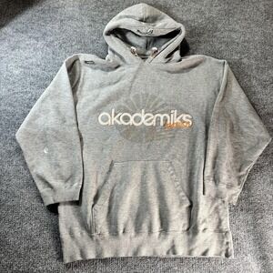 Akademiks Hoodie Mens 2XL Gray Pullover Fleece Graphic Kangaroo Pocket Logo